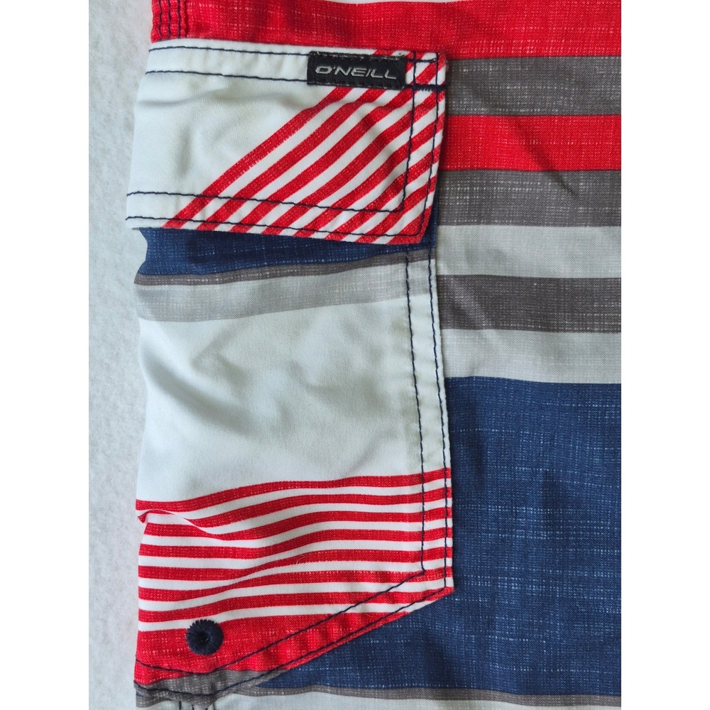 ONeill Mens Striped Board Shorts Navy Blue Red White Cargo Pocket Swim Trunks - Picture 11 of 12